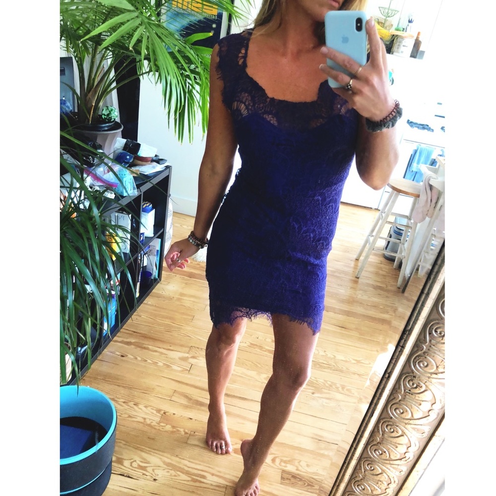 Free people lace bodycon mini dress peekaboo slip purple